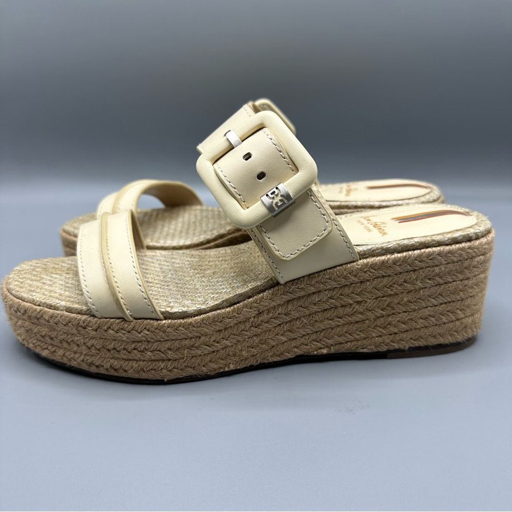 Sam Edelman 'Carson' Beige Leather Espadrilles Wedge Sandals Women’s Size 7.5